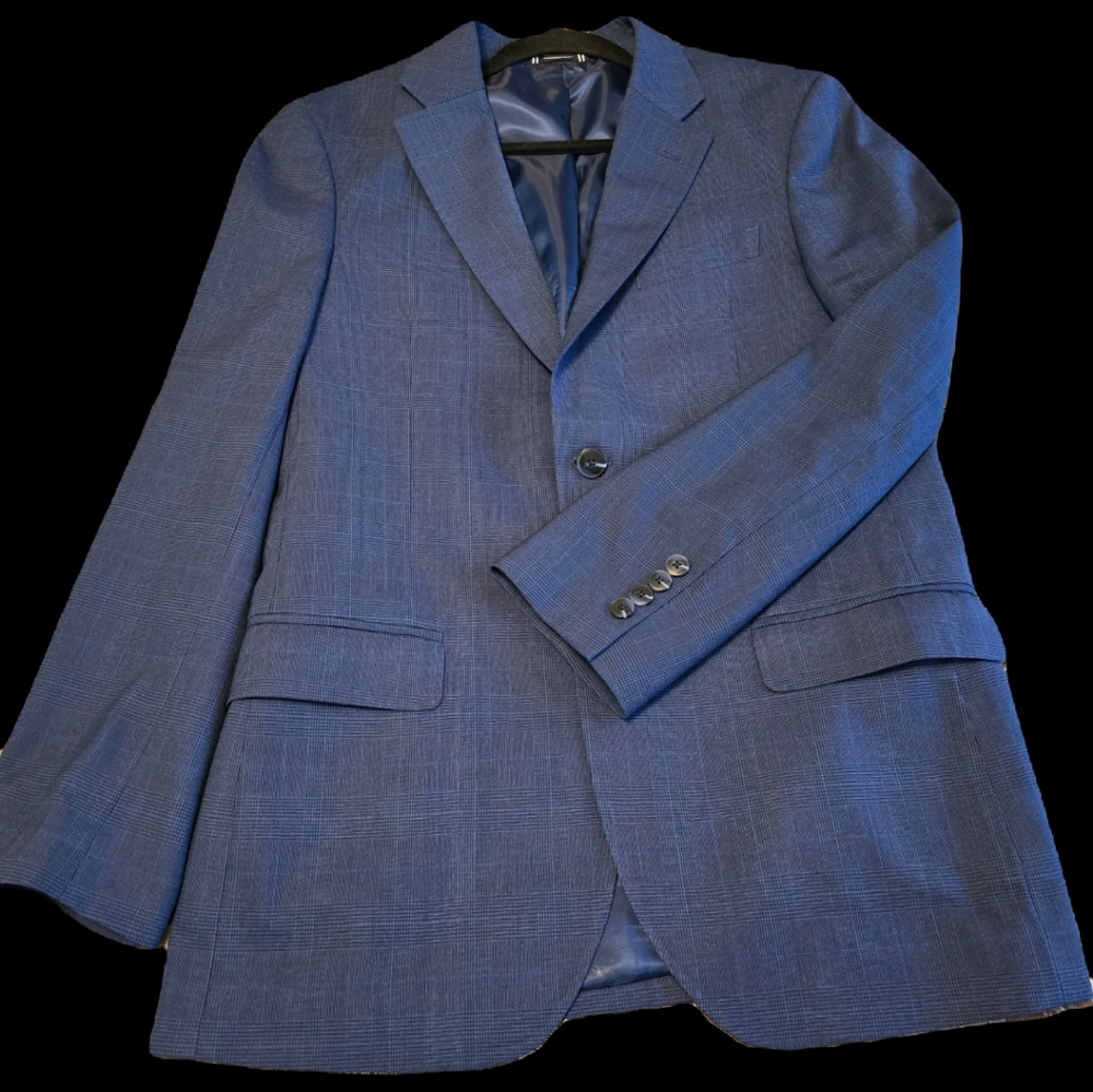 NAUTICA MODERN FIT SUIT SZ 36R IN BLUE PLAID EUC
